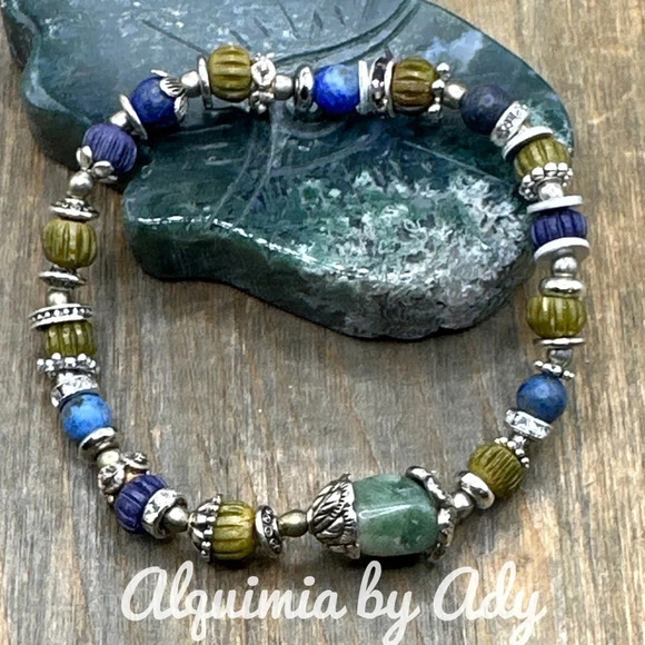 Sodalite jade rainbow silver statement handmade bangle bracelet beaded - Picture 1 of 9